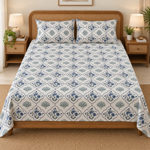 Indigo Lattice Cotton Bedsheet Set