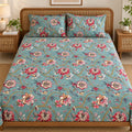 Jade Jacobean Cotton Bedsheet Set by Reet (green, sea green, red, floral)