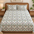 Gulabi Trellis Cotton Bedsheet Set by Reet (white, green, pink, floral)