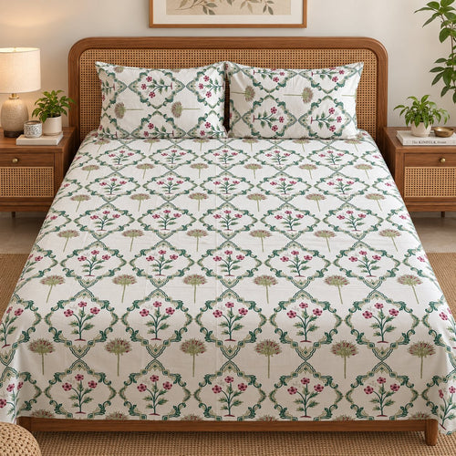 Gulabi Trellis Cotton Bedsheet Set