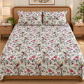 Songbird Bagh Cotton Bedsheet Set by Reet (white, pink, red, birds, floral)