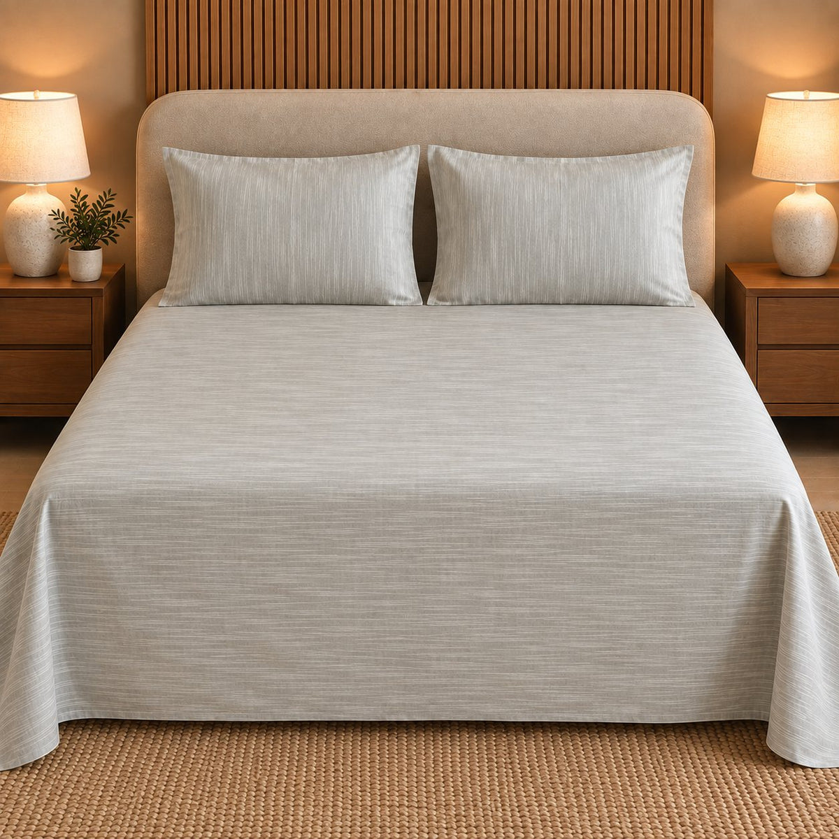 Light Sage Green Linen-Touch Bedsheet Set by Reet (light green, sage green, green)