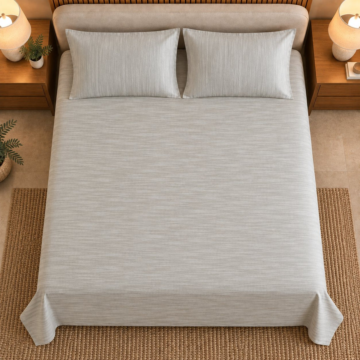 Light Sage Green Linen-Touch Bedsheet Set by Reet (light green, sage green, green)