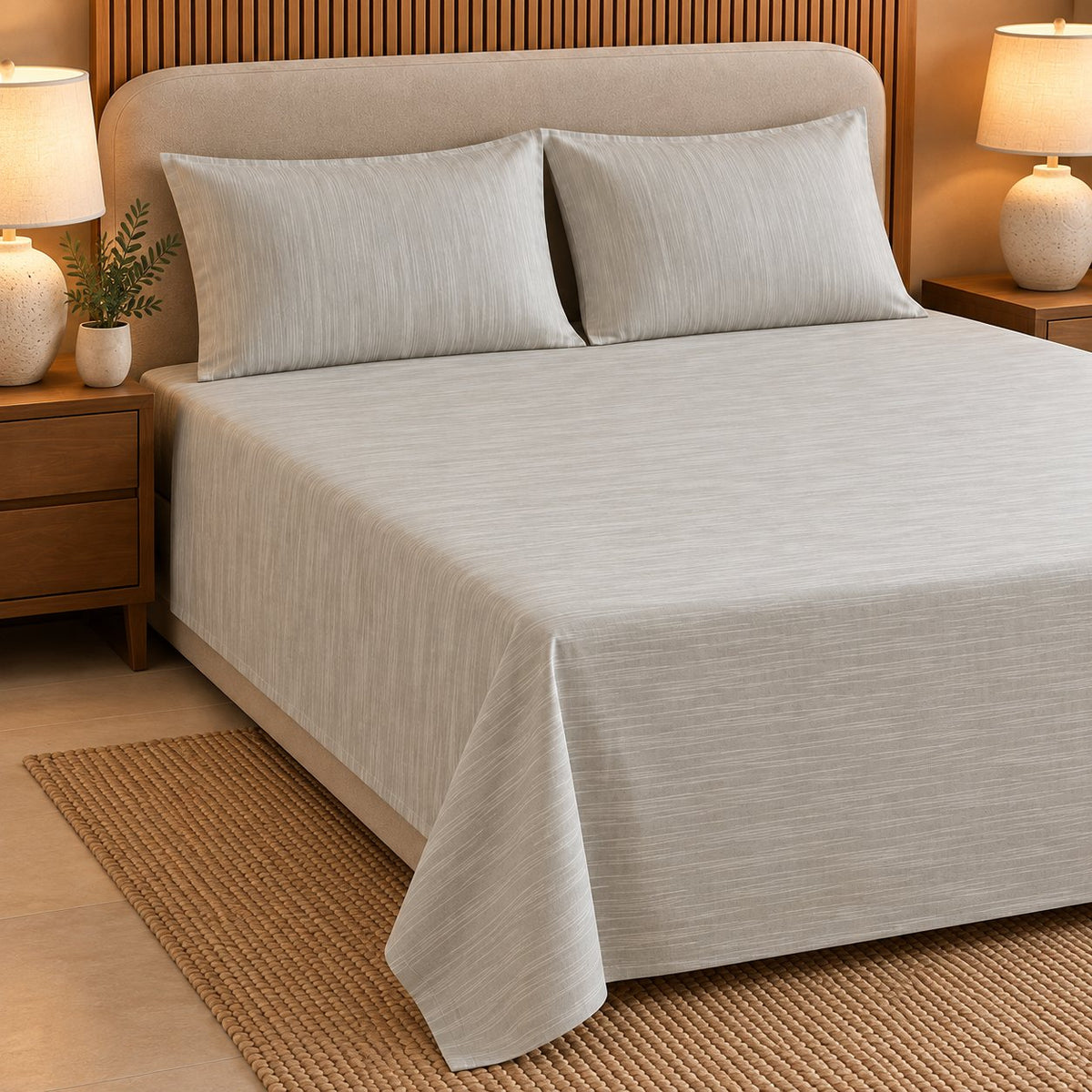 Light Sage Green Linen-Touch Bedsheet Set by Reet (light green, sage green, green)