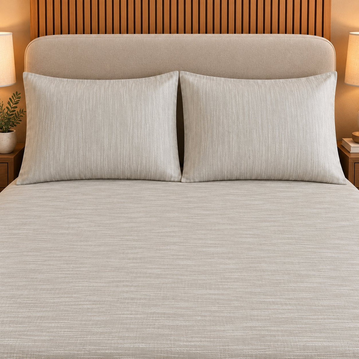 Light Sage Green Linen-Touch Bedsheet Set by Reet (light green, sage green, green)