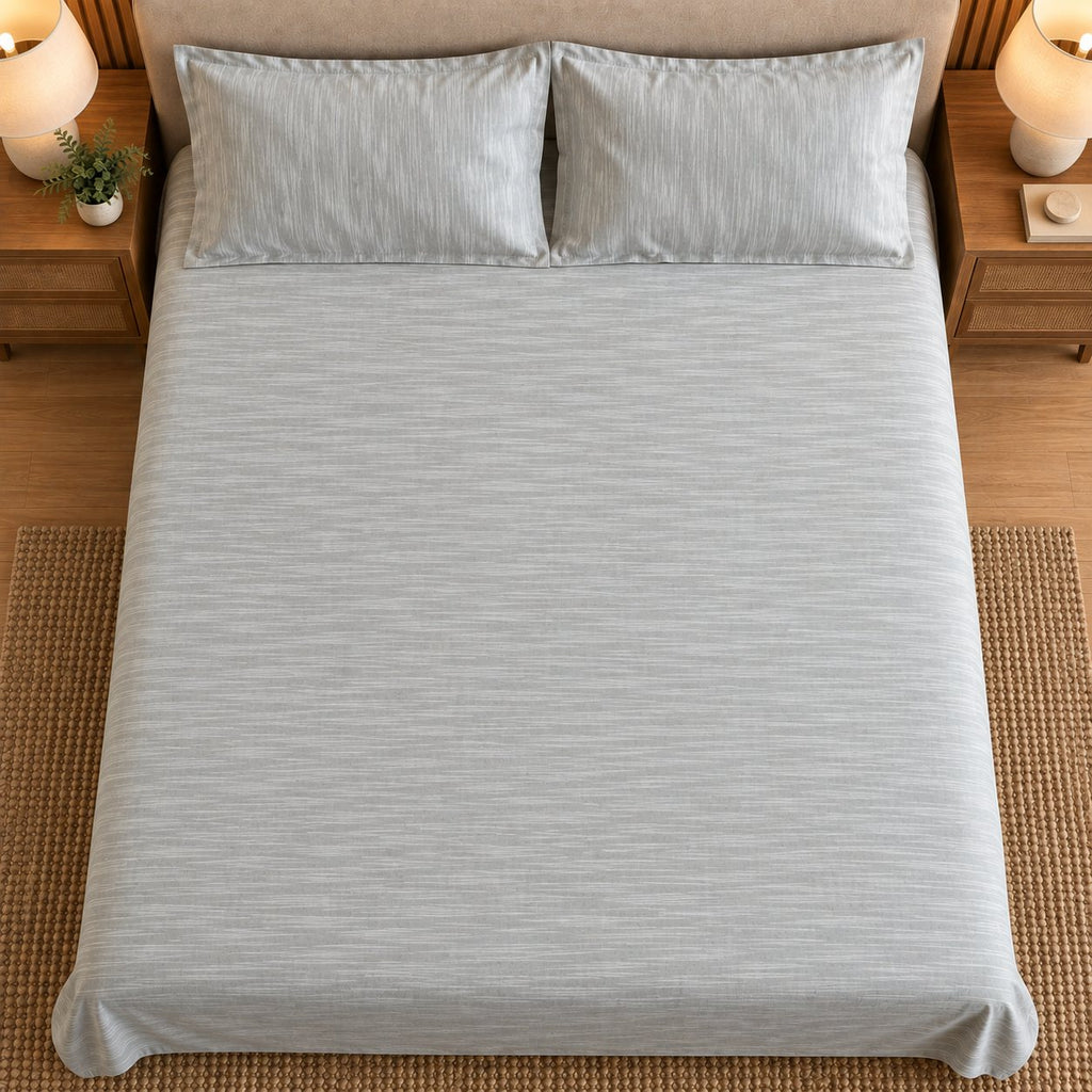 Powder Blue Linen-Touch Bedsheet Set by Reet (light blue, sky blue, blue)