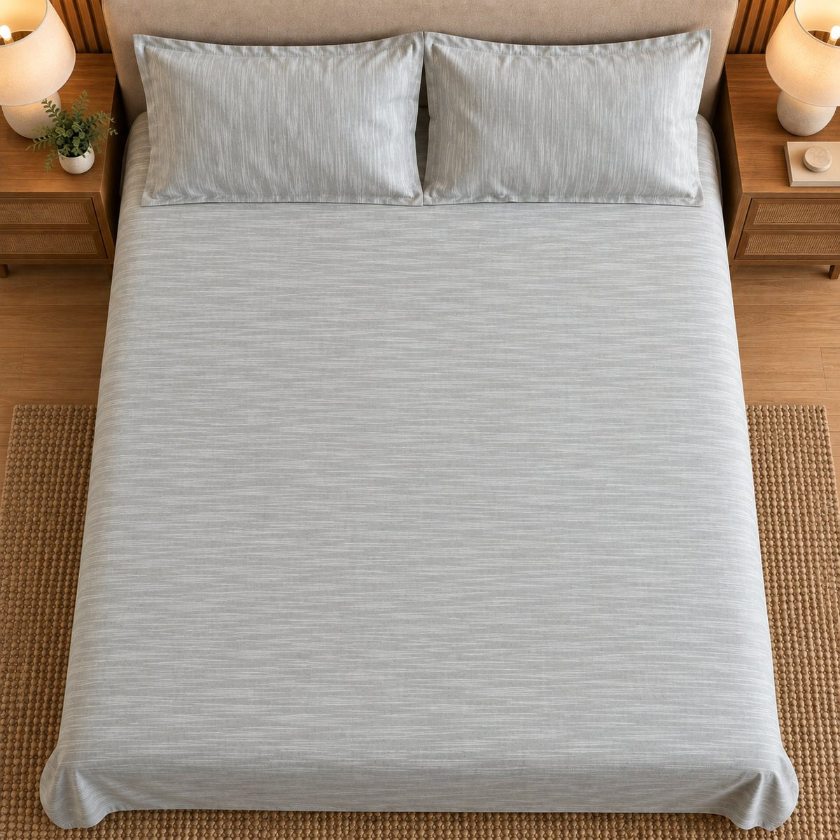 Powder Blue Linen-Touch Bedsheet Set by Reet (light blue, sky blue, blue)