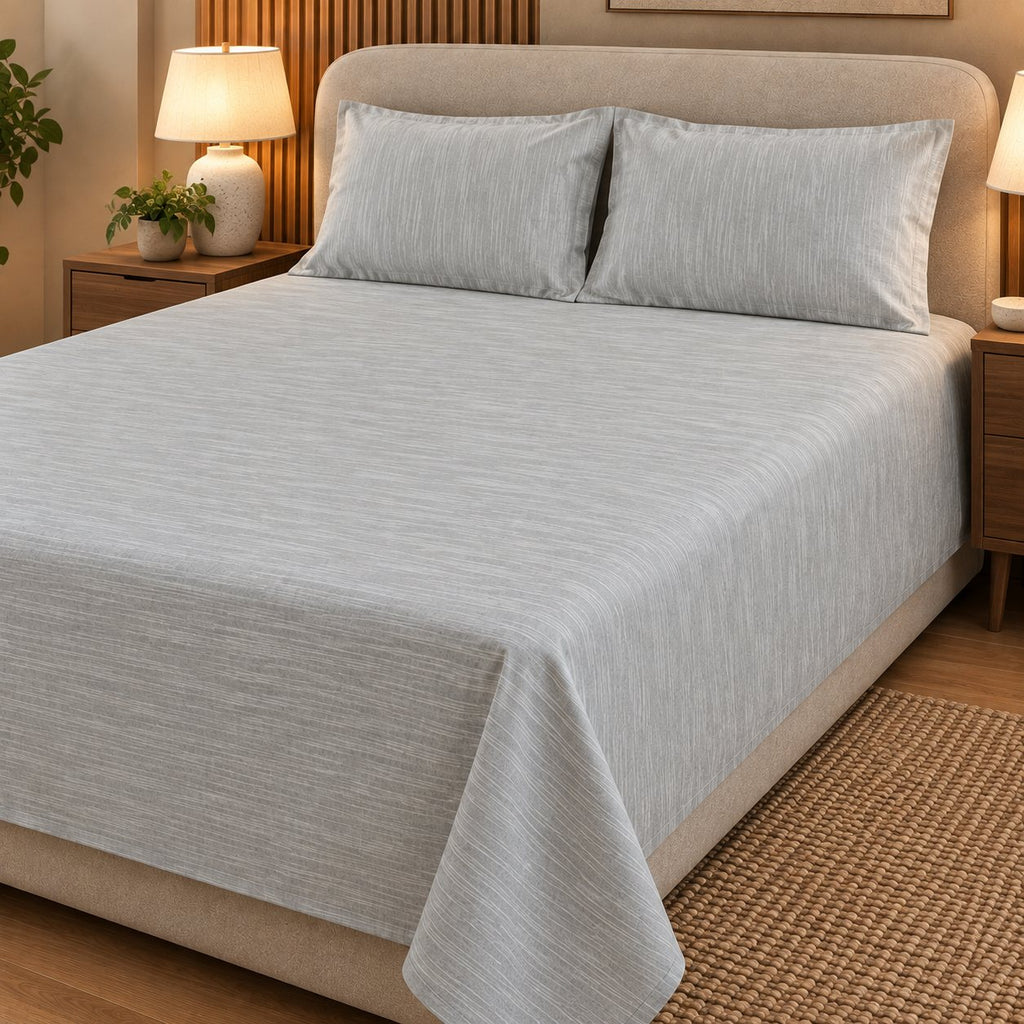 Powder Blue Linen-Touch Bedsheet Set by Reet (light blue, sky blue, blue)