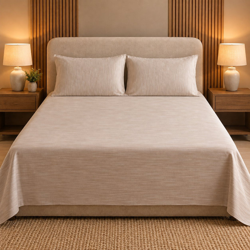Light Beige Linen-Touch Bedsheet Set by Reet (beige, cream, off white)