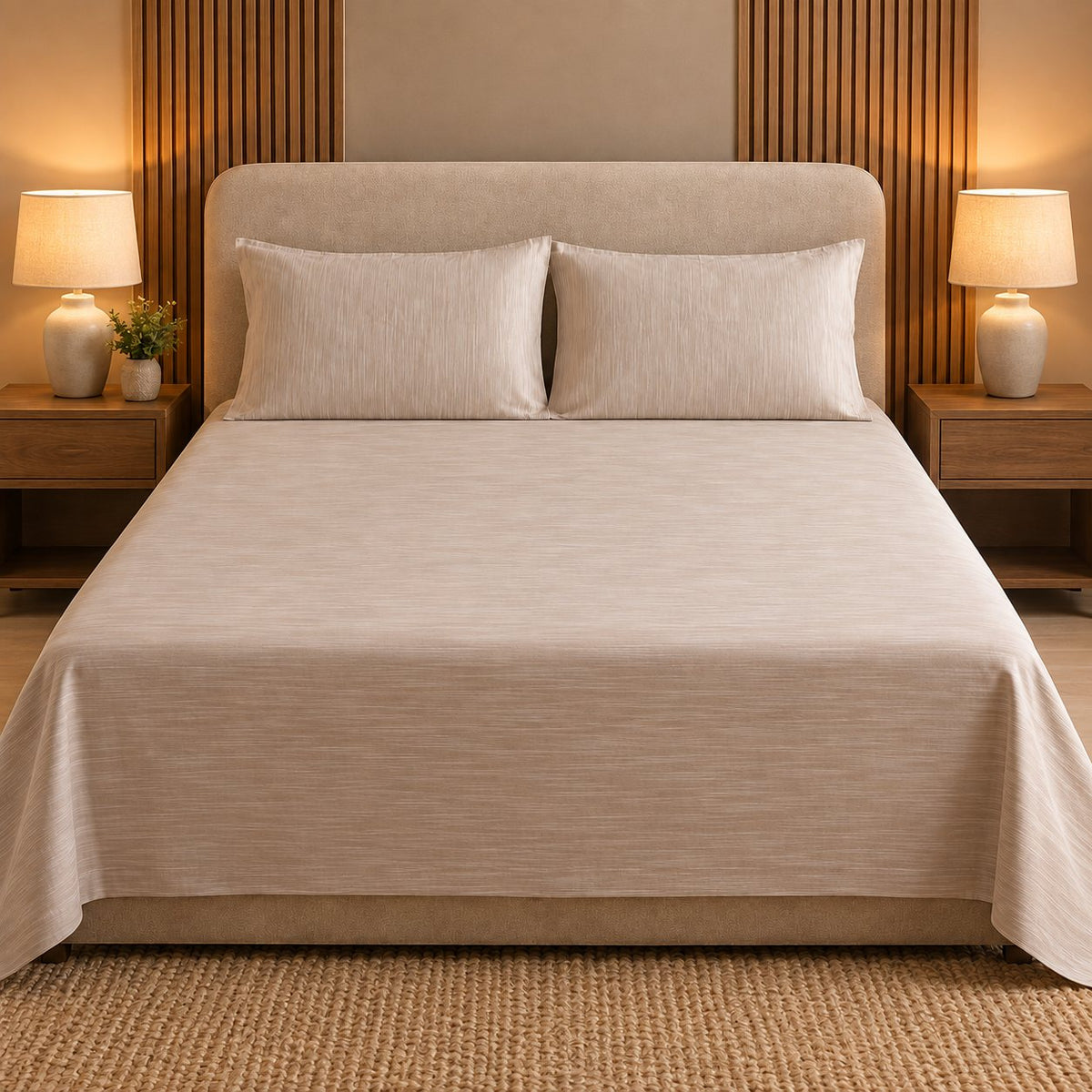 Light Beige Linen-Touch Bedsheet Set by Reet (beige, cream, off white)