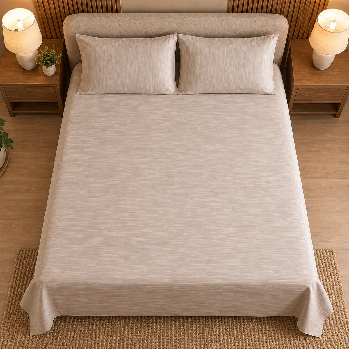 Light Beige Linen-Touch Bedsheet Set by Reet (beige, cream, off white)