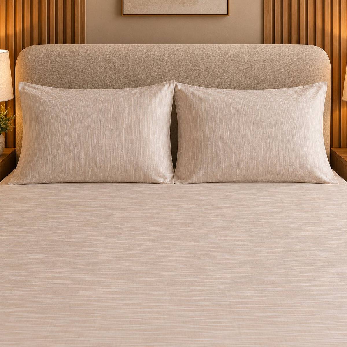Light Beige Linen-Touch Bedsheet Set by Reet (beige, cream, off white)