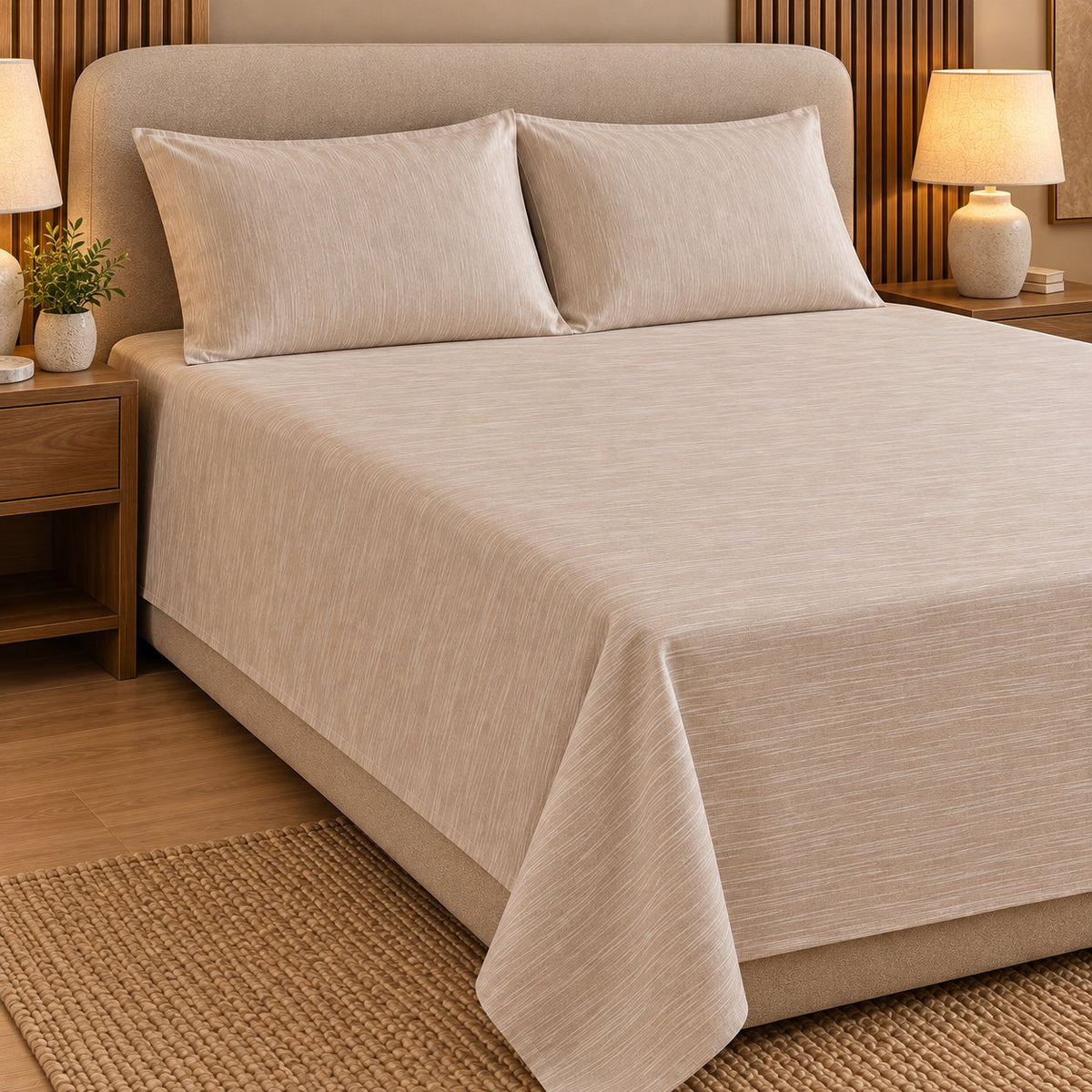 Light Beige Linen-Touch Bedsheet Set by Reet (beige, cream, off white)