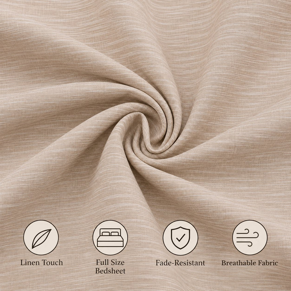 Light Beige Linen-Touch Bedsheet Set by Reet (beige, cream, off white)