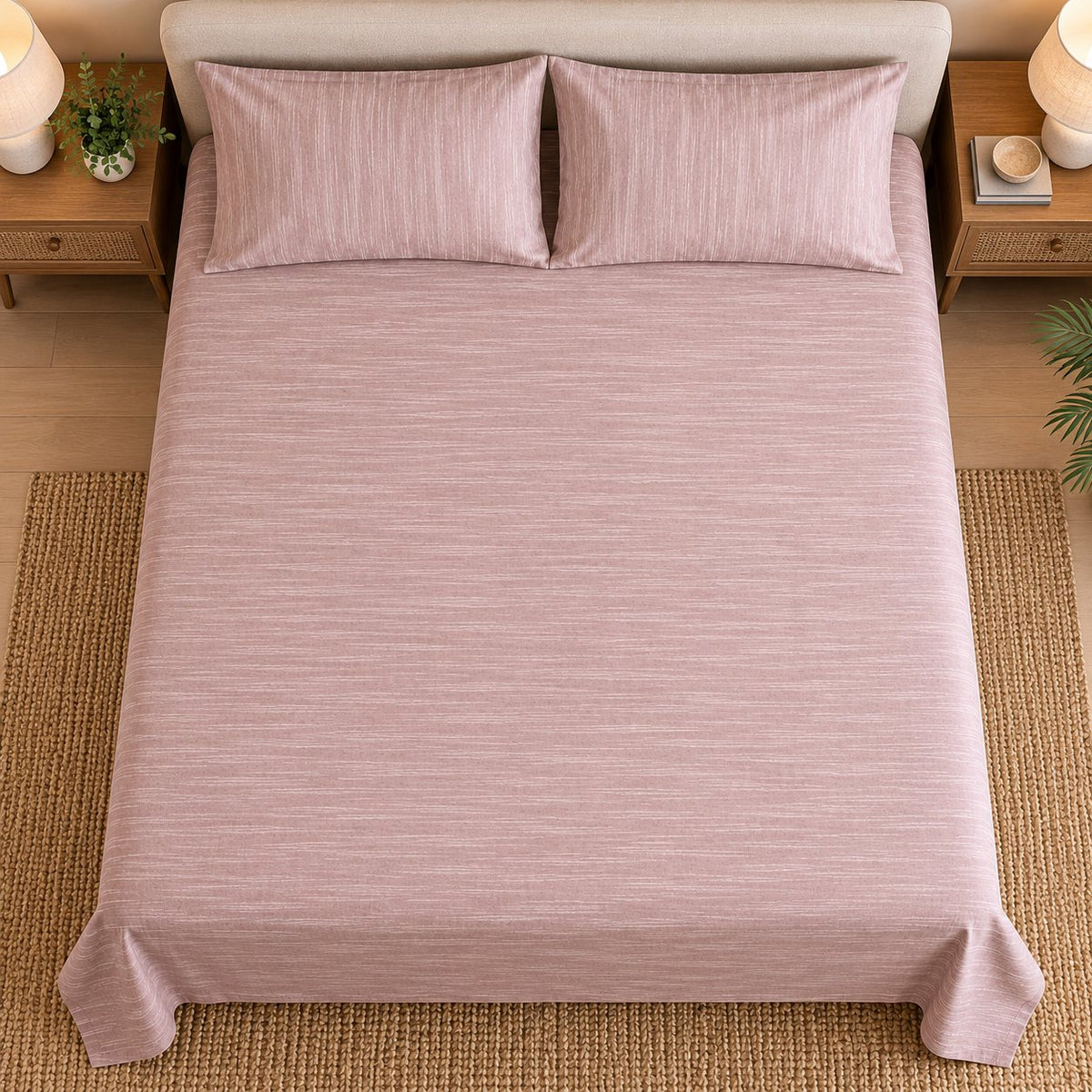 Light Blush Pink Linen-Touch Bedsheet Set by Reet (light pink, baby pink, pink)