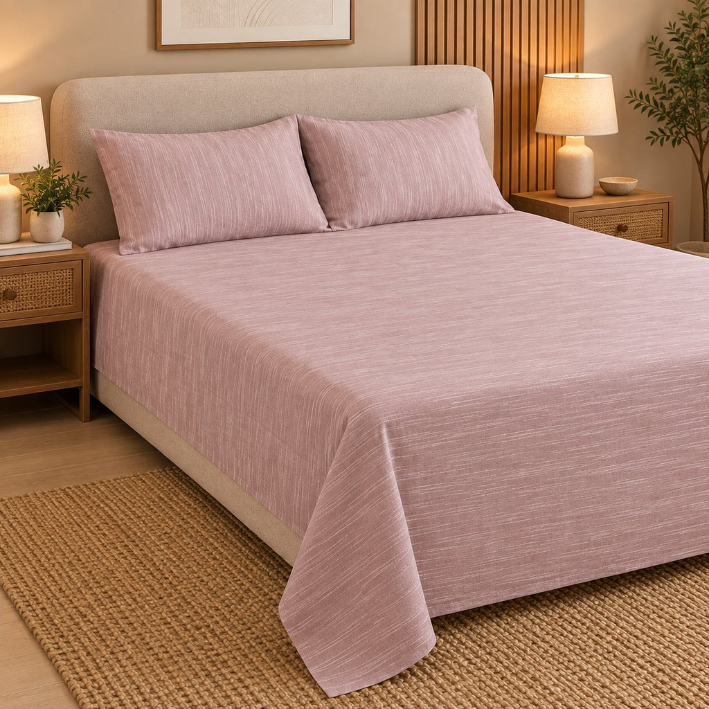 Light Blush Pink Linen-Touch Bedsheet Set by Reet (light pink, baby pink, pink)