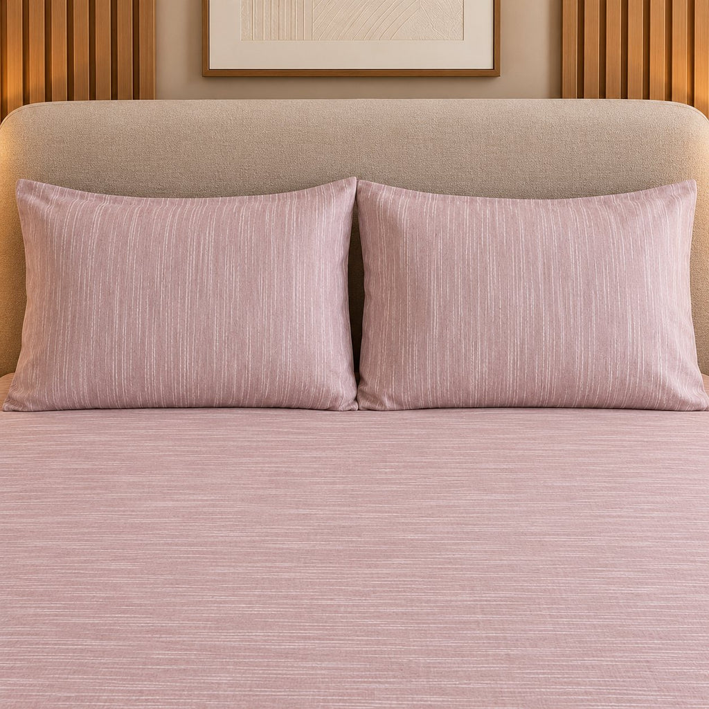 Light Blush Pink Linen-Touch Bedsheet Set by Reet (light pink, baby pink, pink)