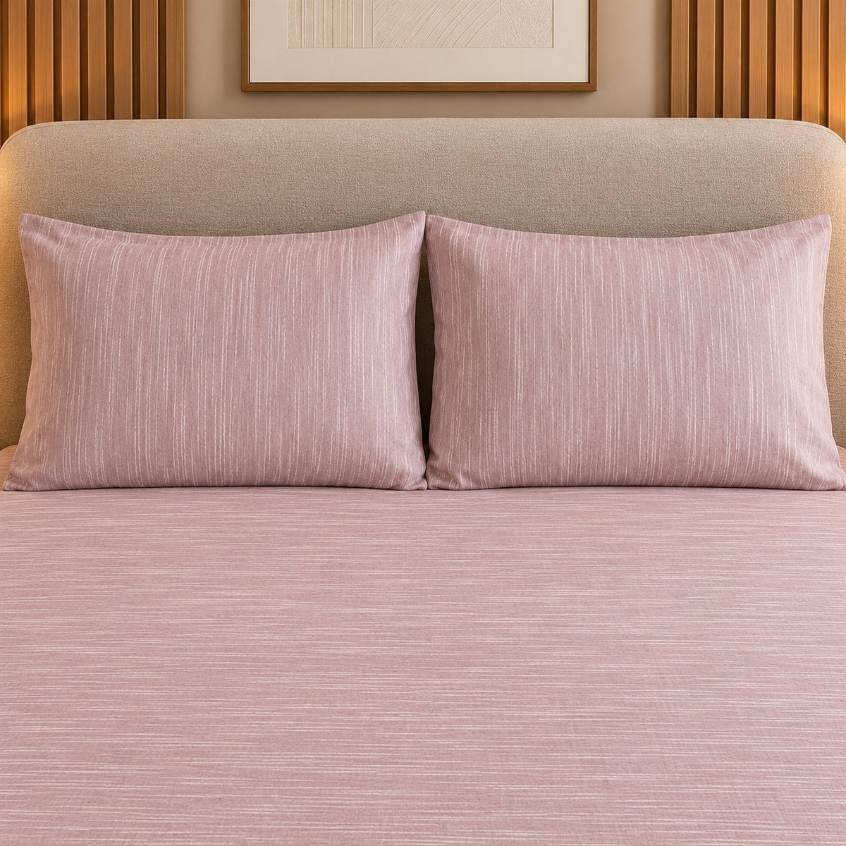 Light Blush Pink Linen-Touch Bedsheet Set by Reet (light pink, baby pink, pink)