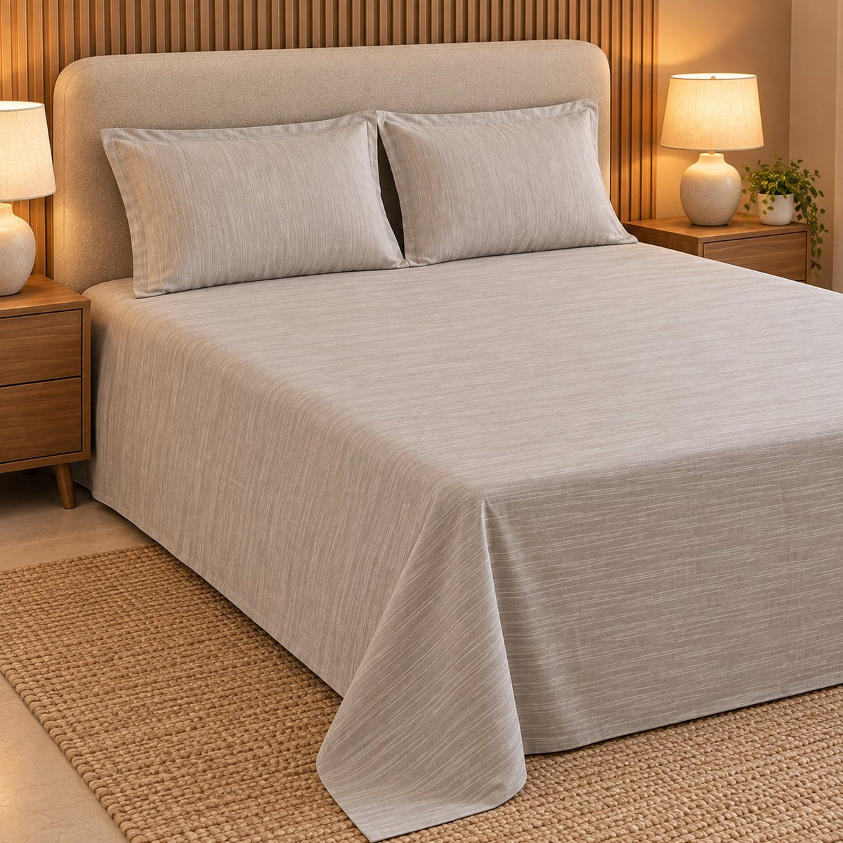 Light Grey Linen-Touch Bedsheet Set by Reet (light grey, grey, silver)