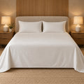 Pearl White Makhmali Cotton Sateen Bedsheet Set by Reet (white, off white, plain white)