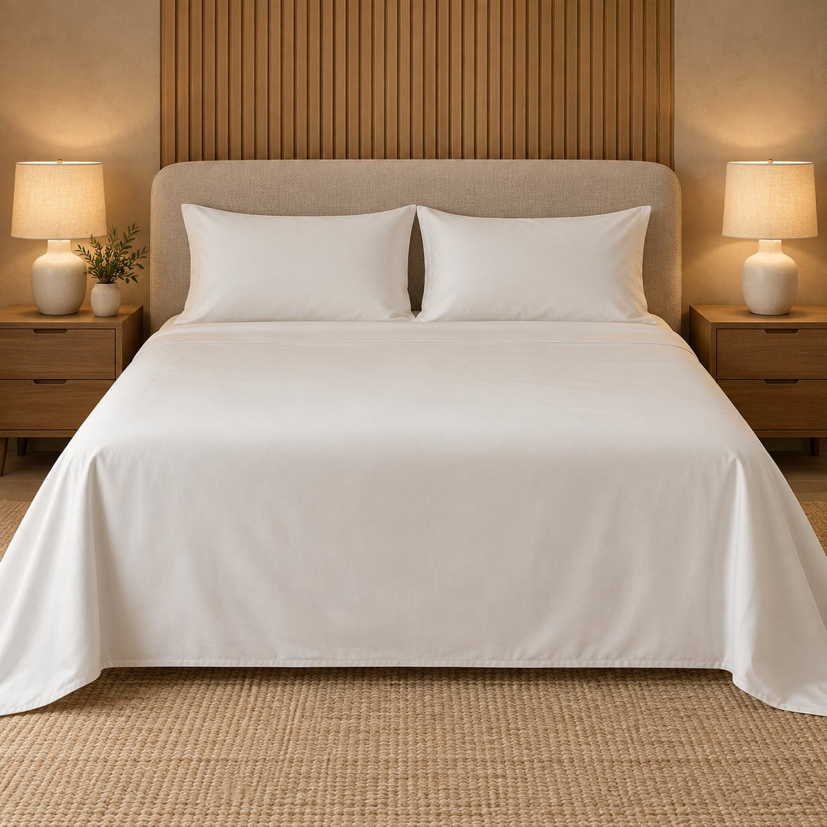 Pearl White Makhmali Cotton Sateen Bedsheet Set by Reet (white, off white, plain white)