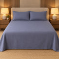 Slate Blue Makhmali Cotton Sateen Bedsheet Set by Reet (blue, grey blue, lavender blue)