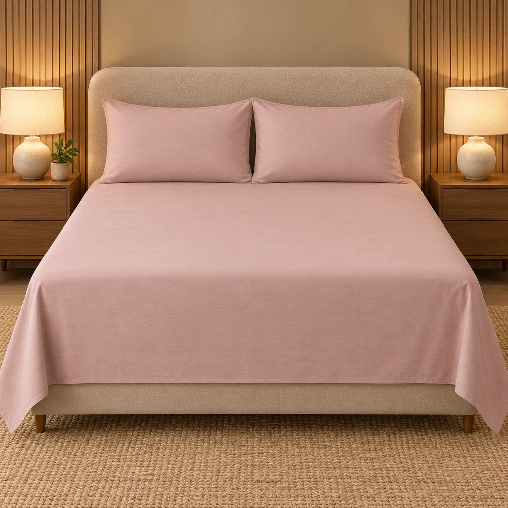 Blush Pink Makhmali Cotton Sateen Bedsheet Set by Reet (light pink, baby pink, pink)