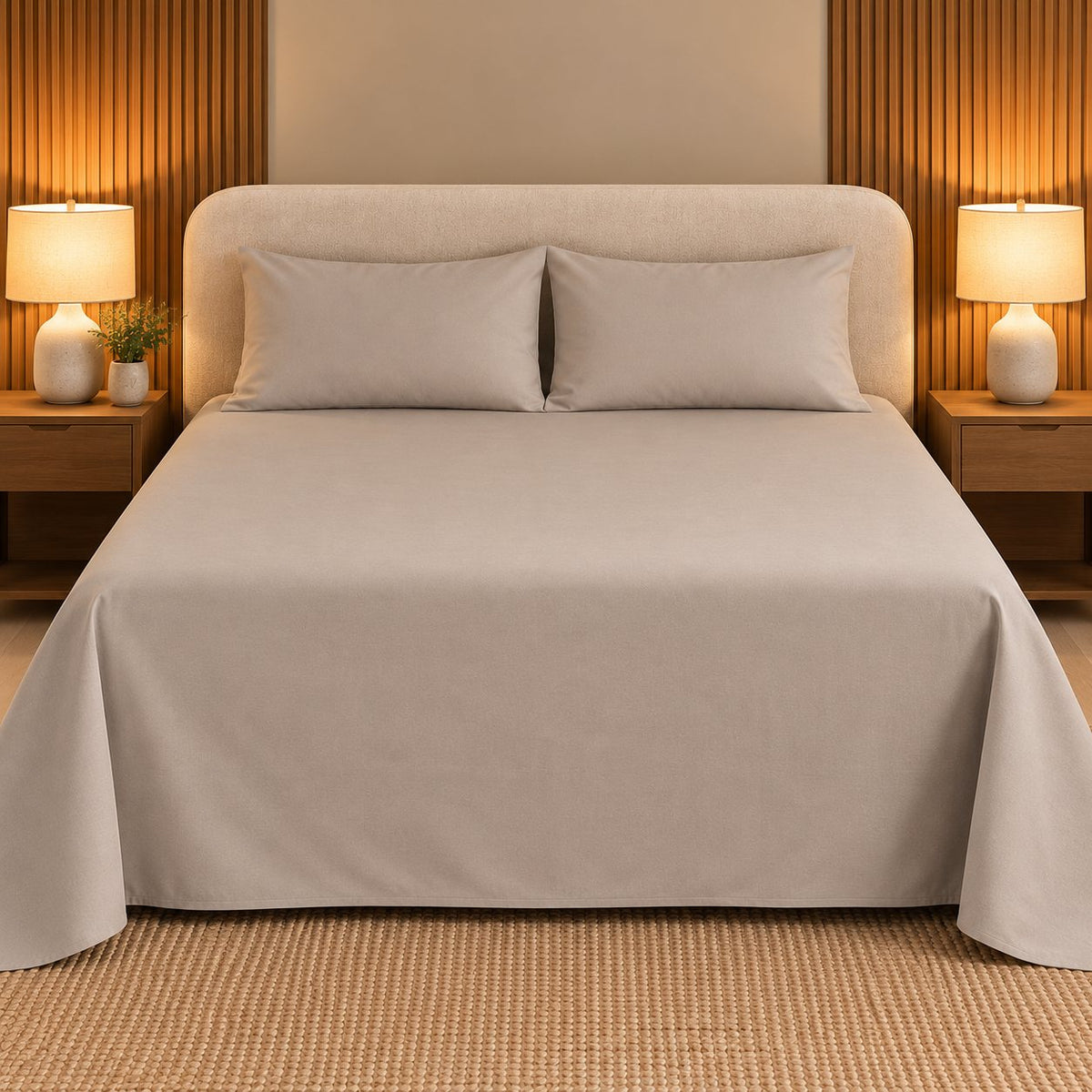 Stone Grey Makhmali Cotton Sateen Bedsheet Set by Reet (grey, beige grey, taupe)