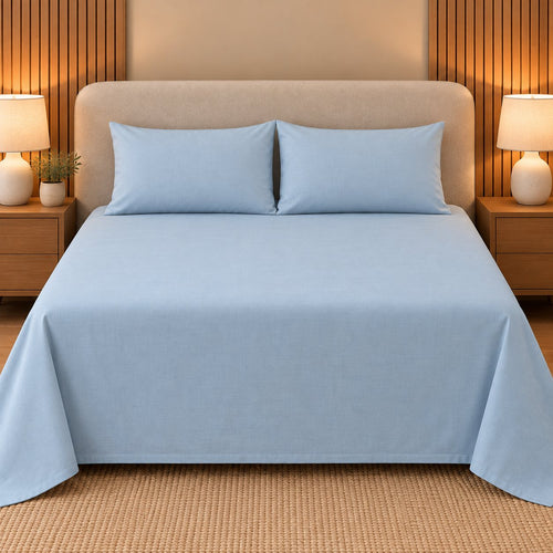 Sky Blue Makhmali Cotton Sateen Bedsheet Set
