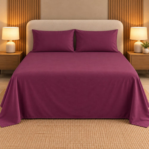 Wine Makhmali Cotton Sateen Bedsheet Set