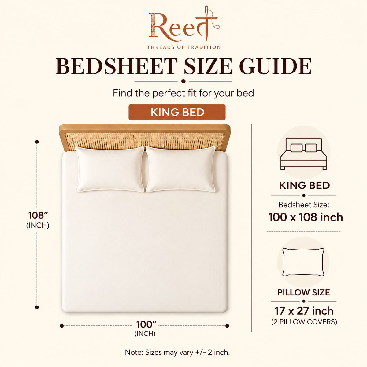 Burnt Orange Makhmali Cotton Sateen Bedsheet Set by Reet (300 TC cotton sateen king size bedsheet) — size guide: king 100 x 108 inch, pillow 17 x 27 inch