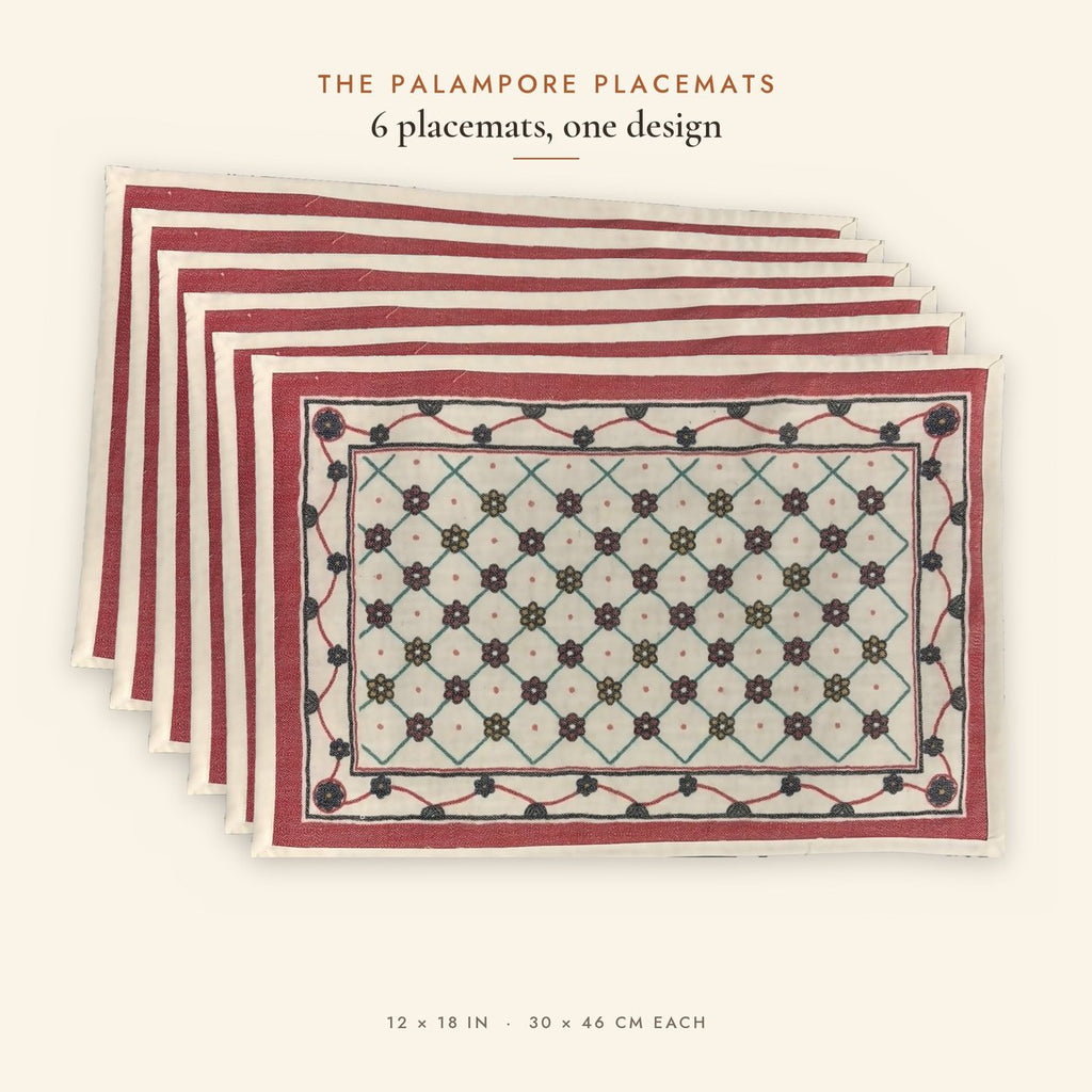 Phool Jaali (Ivory) placemats set of 6 by Reet (table mats, 12 x 18 in) — all 6 placemats in the set