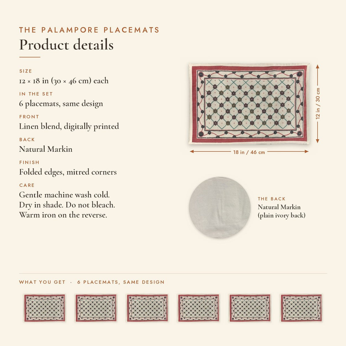 Phool Jaali (Ivory) placemats set of 6 by Reet (table mats, 12 x 18 in) — product details and size 12 x 18 in