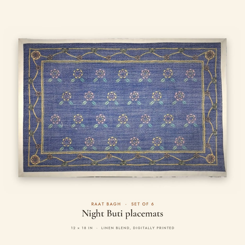 Night Buti (Blue) placemats set of 6 by Reet (table mats, 12 x 18 in) — single placemat close view