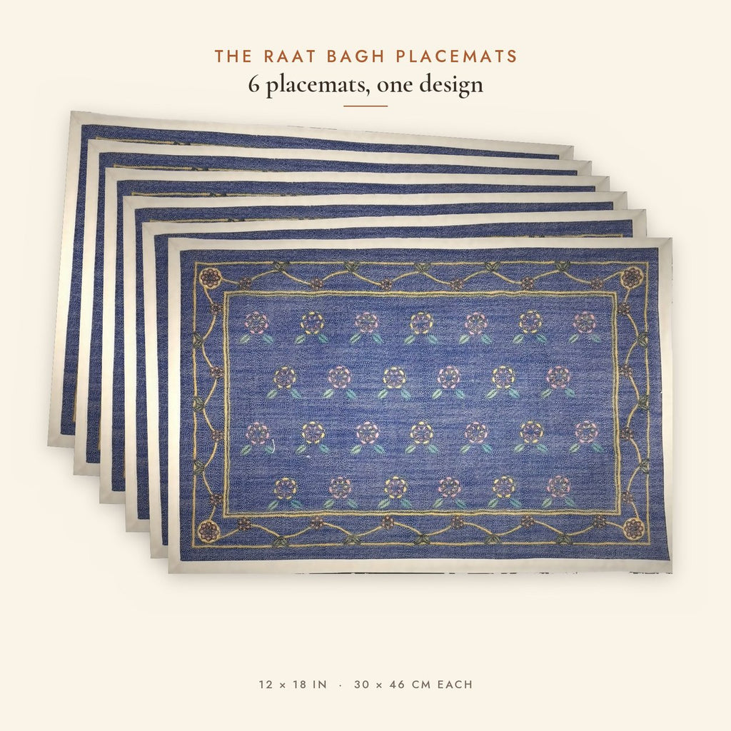 Night Buti (Blue) placemats set of 6 by Reet (table mats, 12 x 18 in) — all 6 placemats in the set