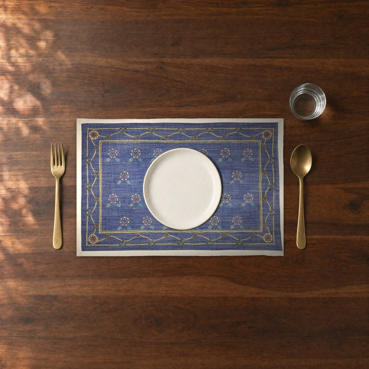Night Buti (Blue) placemats set of 6 by Reet (table mats, 12 x 18 in) — close-up of one place setting