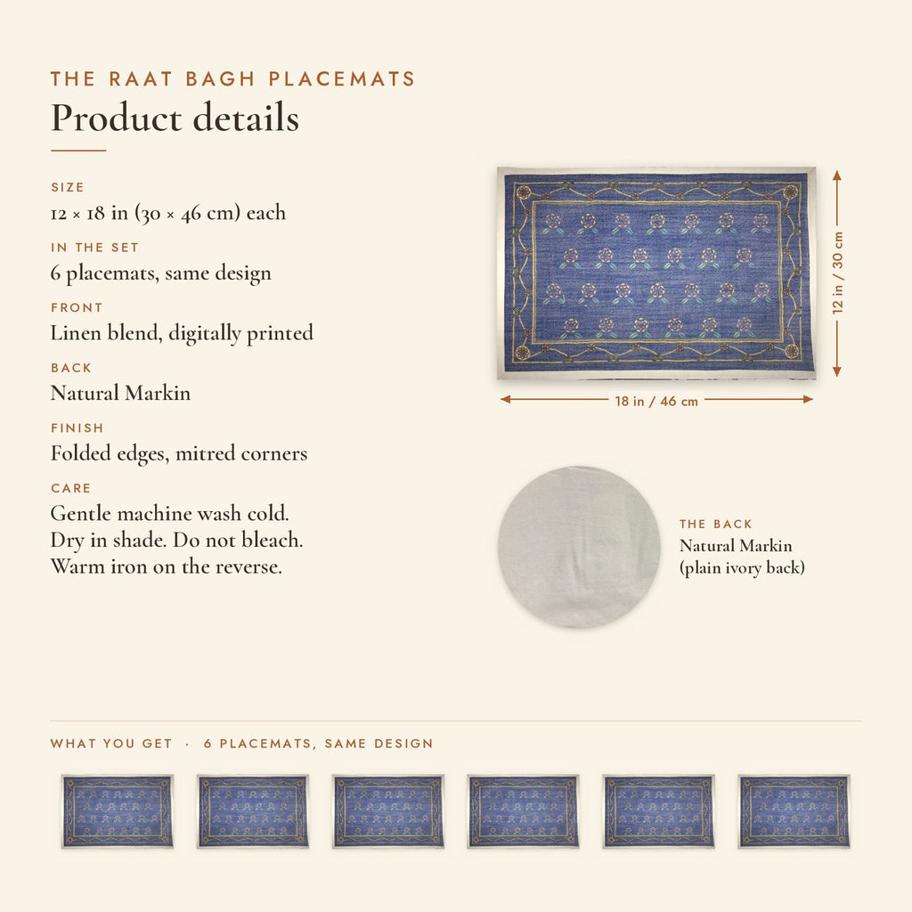 Night Buti (Blue) placemats set of 6 by Reet (table mats, 12 x 18 in) — product details and size 12 x 18 in