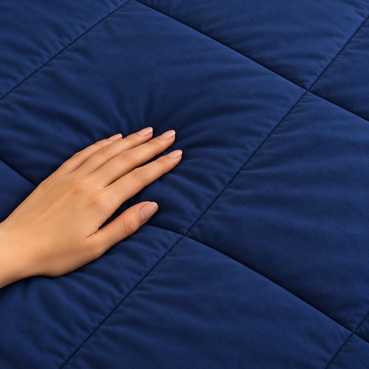 Navy & Aqua Sangam Reversible Comforter by Reet (reversible AC comforter, double bed 90x90) — fabric close-up