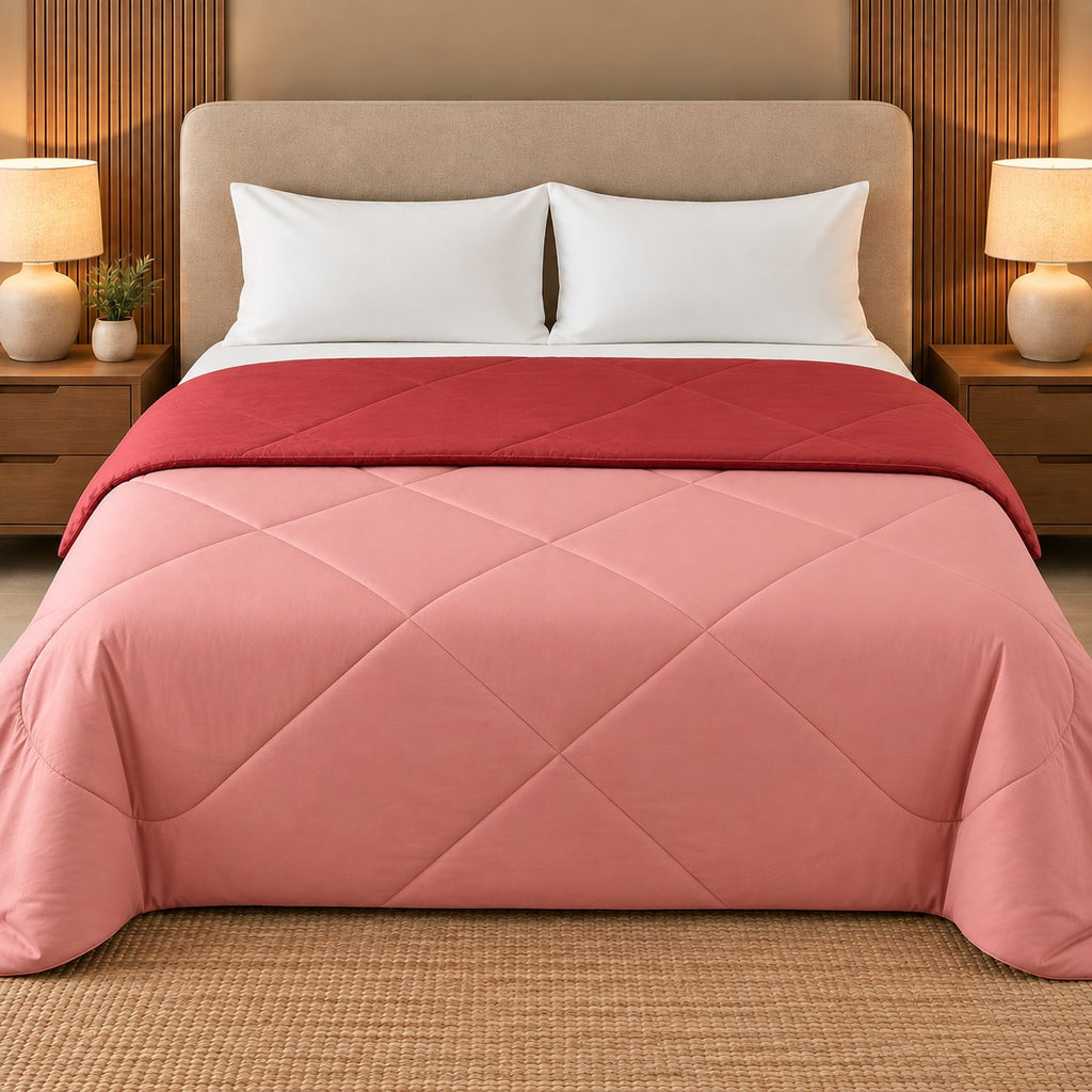 Crimson & Rose Sangam Reversible Comforter by Reet (red, pink) — reverse side