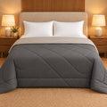 Charcoal & Silver Sangam Reversible Comforter by Reet (dark grey, light grey, grey) — front side