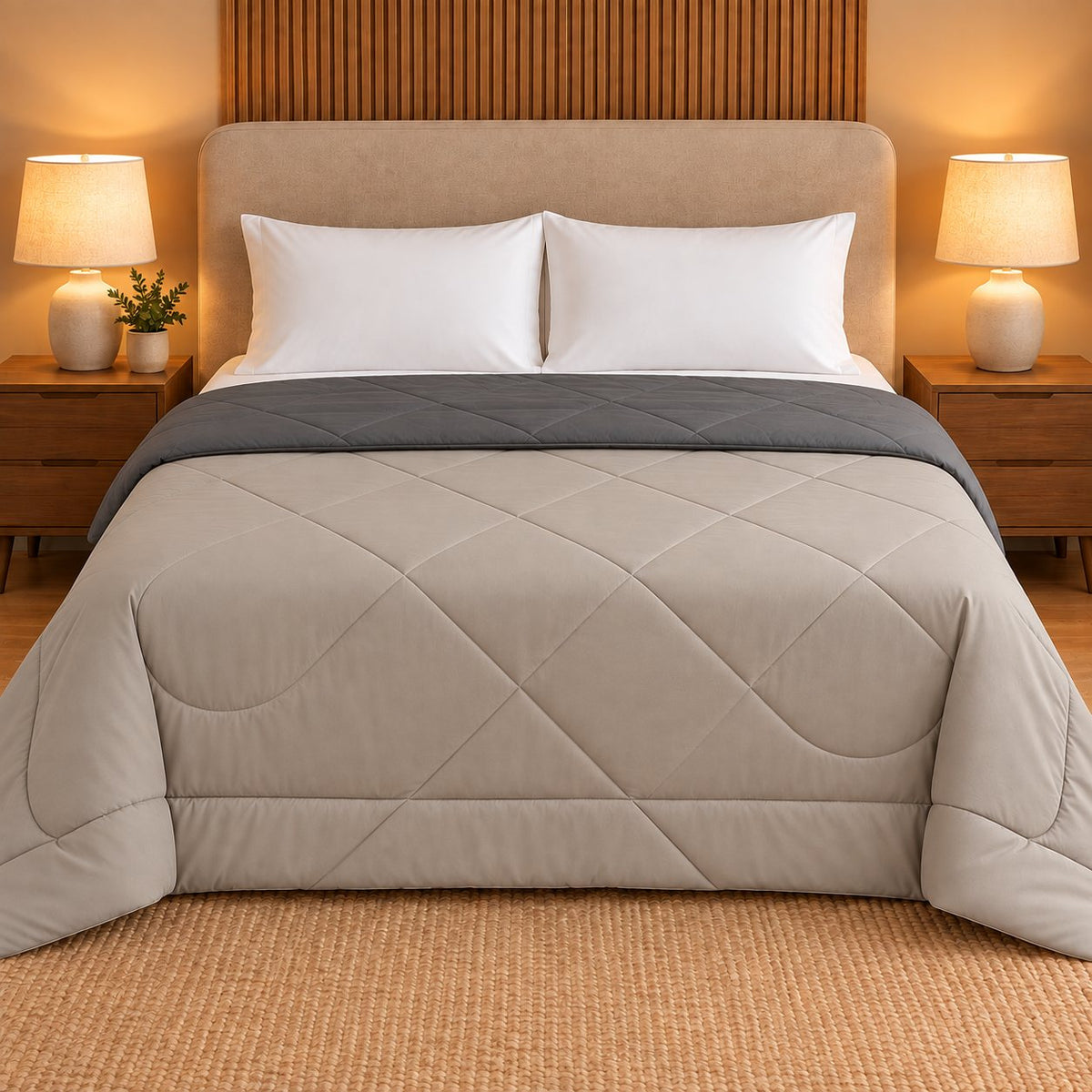 Charcoal & Silver Sangam Reversible Comforter by Reet (dark grey, light grey, grey) — reverse side
