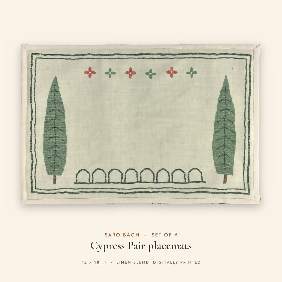 Cypress Pair (Sage Green) placemats set of 6 by Reet (table mats, 12 x 18 in) — single placemat close view