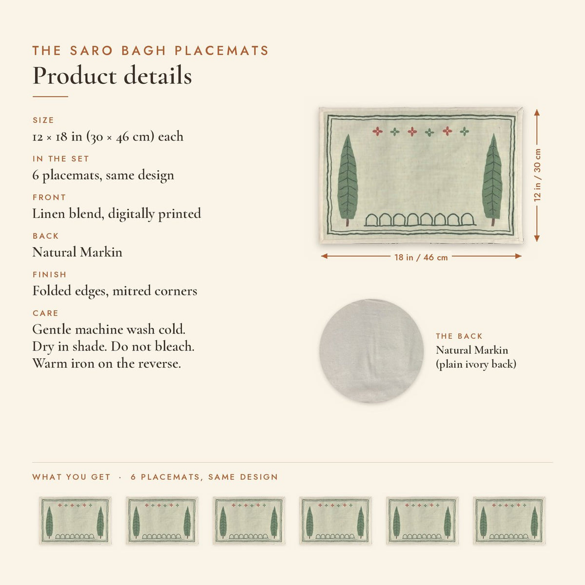 Cypress Pair (Sage Green) placemats set of 6 by Reet (table mats, 12 x 18 in) — product details and size 12 x 18 in