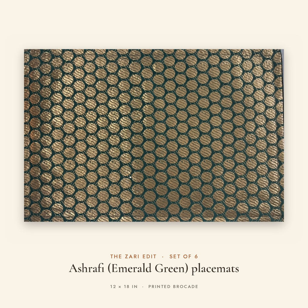 Ashrafi (Emerald Green) placemats set of 6 by Reet (table mats, 12 x 18 in) — single placemat close view