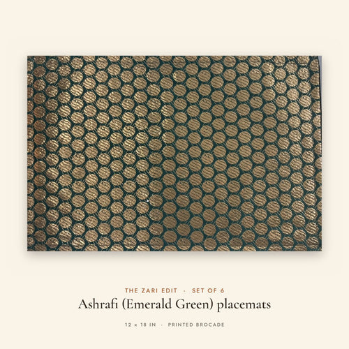 Ashrafi (Emerald Green) placemats set of 6 by Reet (table mats, 12 x 18 in) — single placemat close view