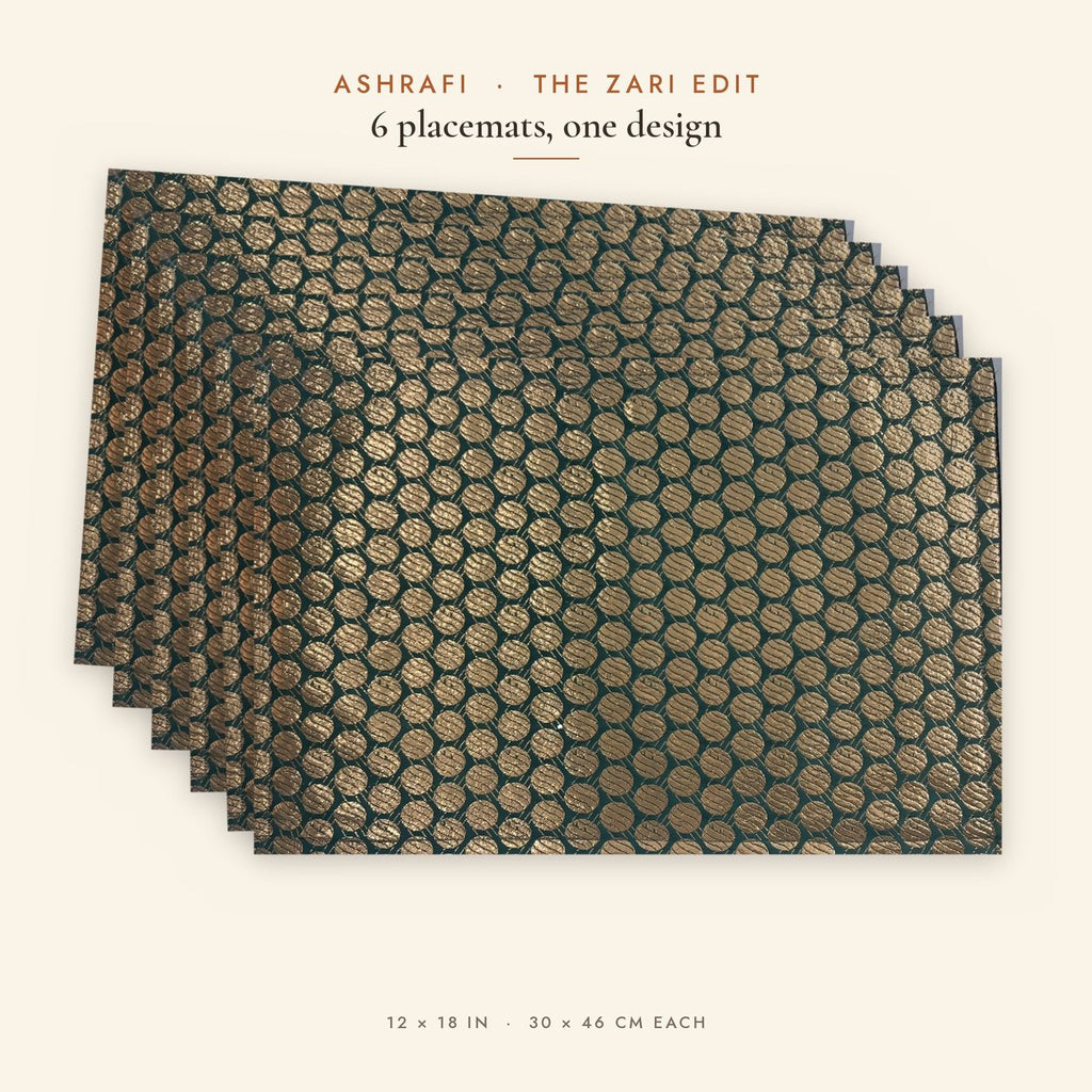 Ashrafi (Emerald Green) placemats set of 6 by Reet (table mats, 12 x 18 in) — all 6 placemats in the set
