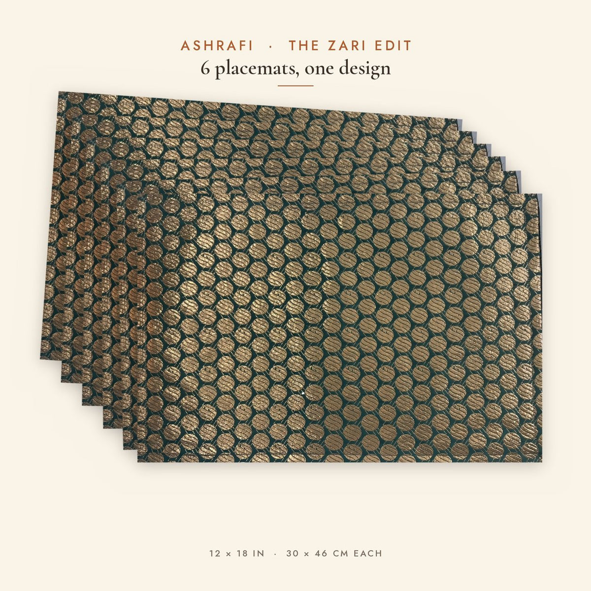 Ashrafi (Emerald Green) placemats set of 6 by Reet (table mats, 12 x 18 in) — all 6 placemats in the set