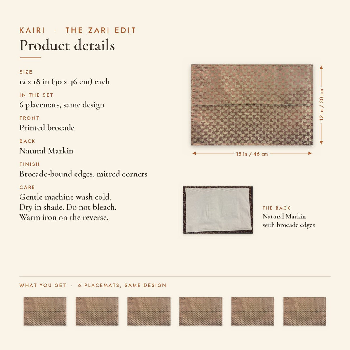 Kairi (Peach) placemats set of 6 by Reet (table mats, 12 x 18 in) — product details and size 12 x 18 in