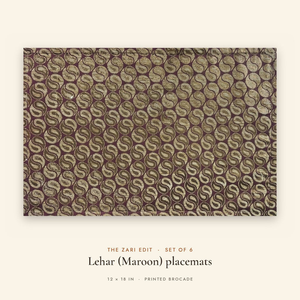 Lehar (Maroon) placemats set of 6 by Reet (table mats, 12 x 18 in) — single placemat close view