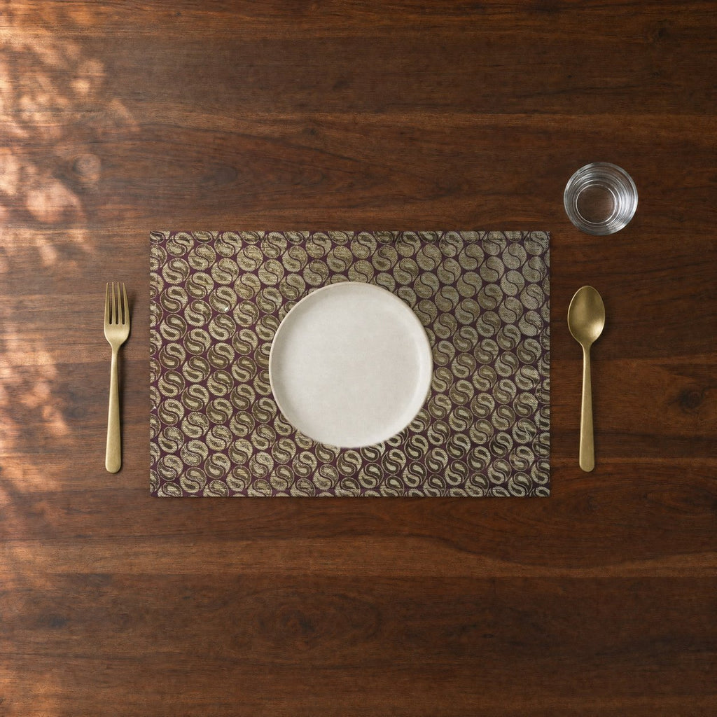Lehar (Maroon) placemats set of 6 by Reet (table mats, 12 x 18 in) — close-up of one place setting